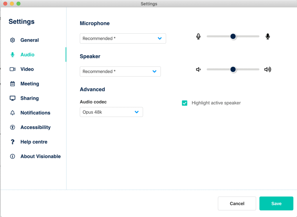 Image of Visionable audio settings