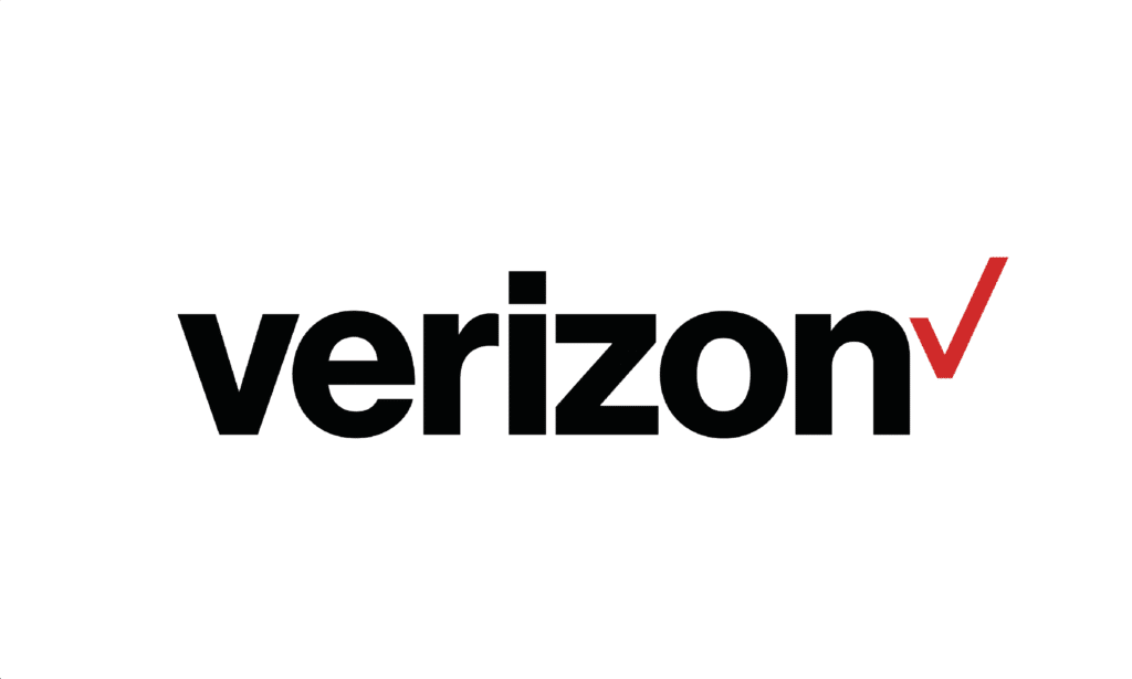 Verizon logo in black with a red tick